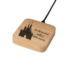 Wireless Charger Blocks Maus Schloss / Mouse Castle Design Design (Gravur) [Eiche] Holz