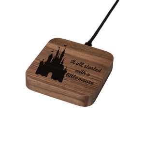 Wireless Charger Blocks Maus Schloss / Mouse Castle Design (Gravur) [Walnuss] Holz